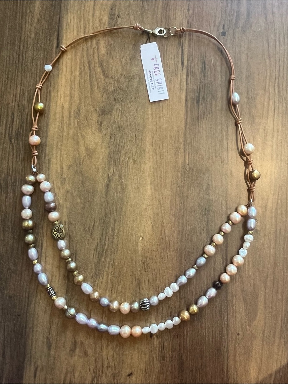 NWT Peyote Bird Free Spirit Multi-Pearl Leather Santa Fe Necklace 26"